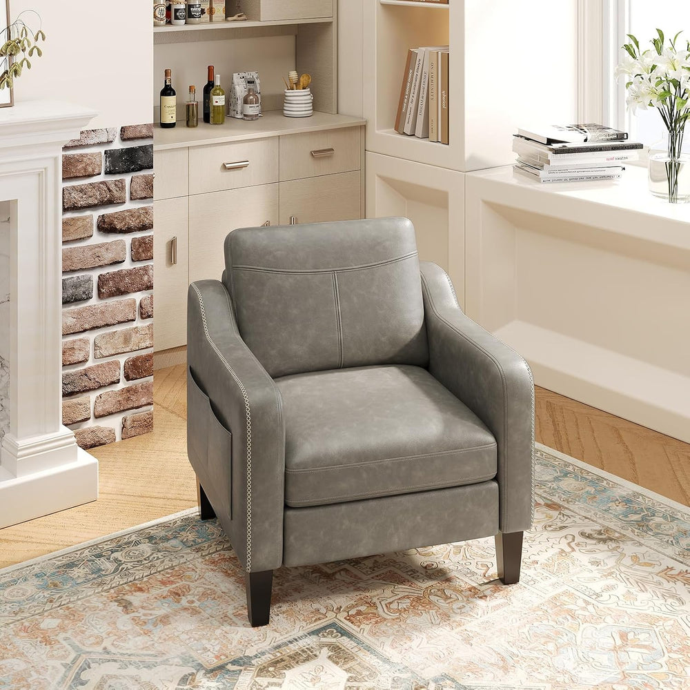 MALOL PU Leather Accent Chair with Solid Wood Frame, Grey