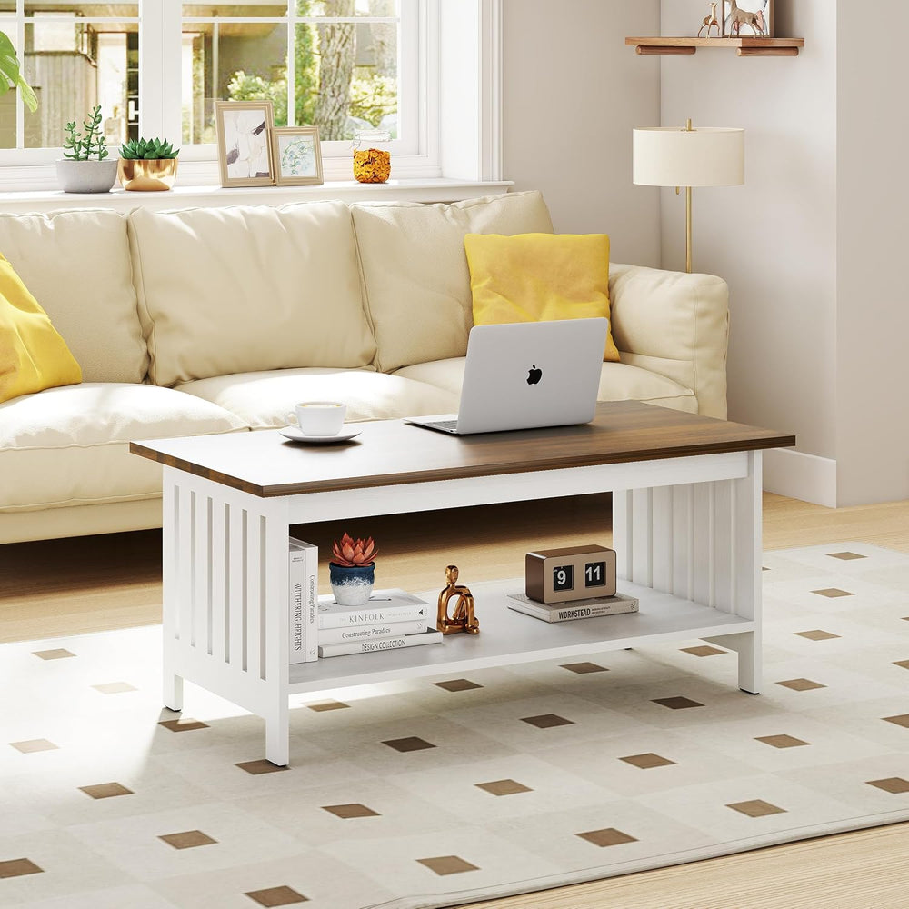 YOSHOOT 39.4" Farmhouse Coffee Table, Small Coffee Tables for Living Room