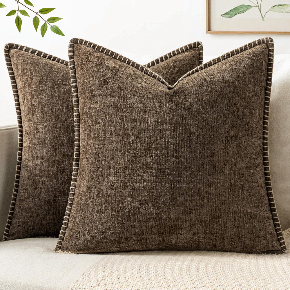 MIULEE Decorative Euro Sham Pillow Covers 24x24 Inch Brown 2 Pack