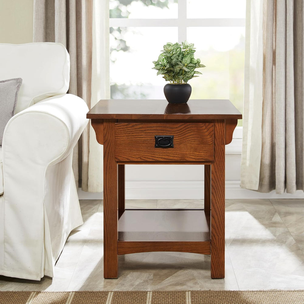 Leick Home Mission Impeccable Nightstand Side Table, 24", Medium Oak