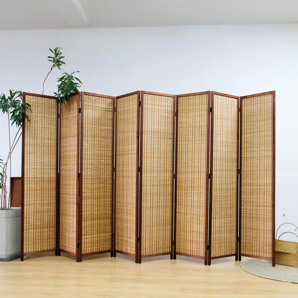 8 Panel Bamboo Room Divider Screen,5.6 FT Tall Bamboo Divider Folding Panel S...