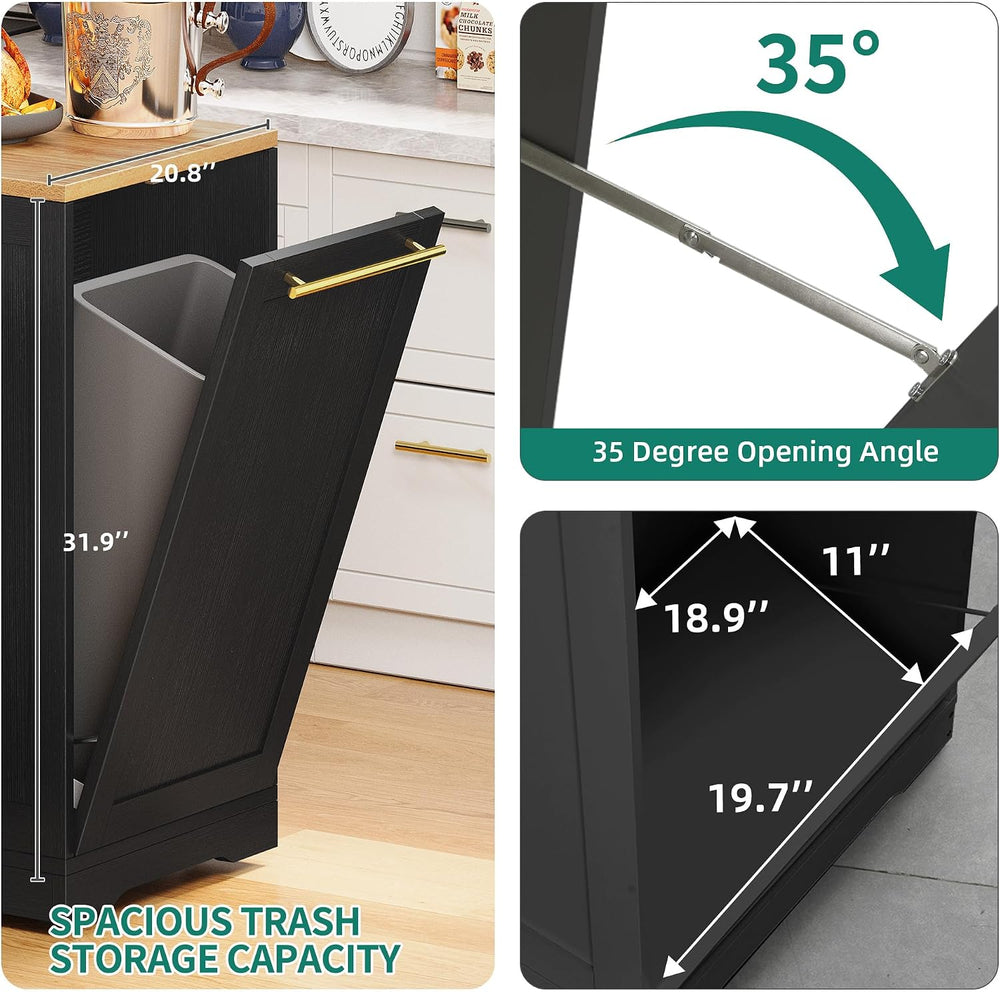 YITAHOME 53 Inch Movable Kitchen Island with Trash Can Storage Cabinet