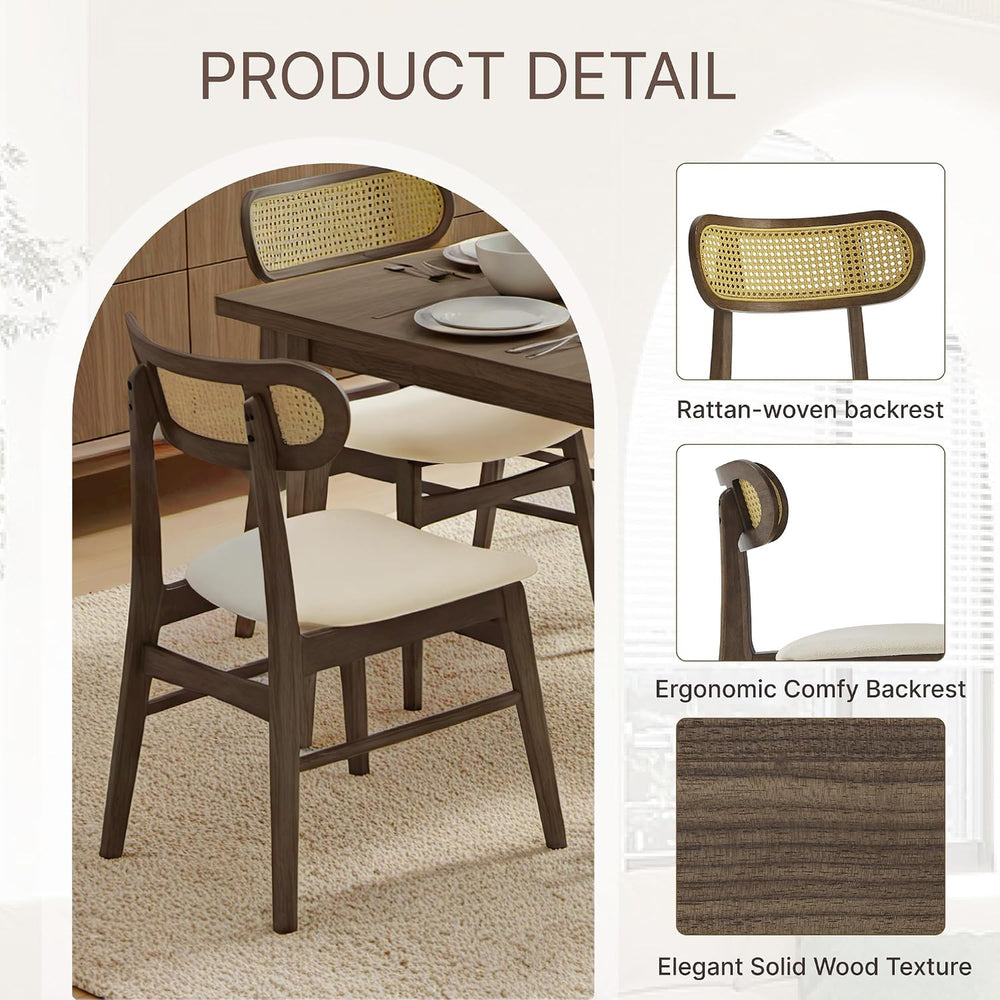 KISLOT Rattan Dining Chairs Set of 2, Upholstered Kitchen Chairs, Walnut