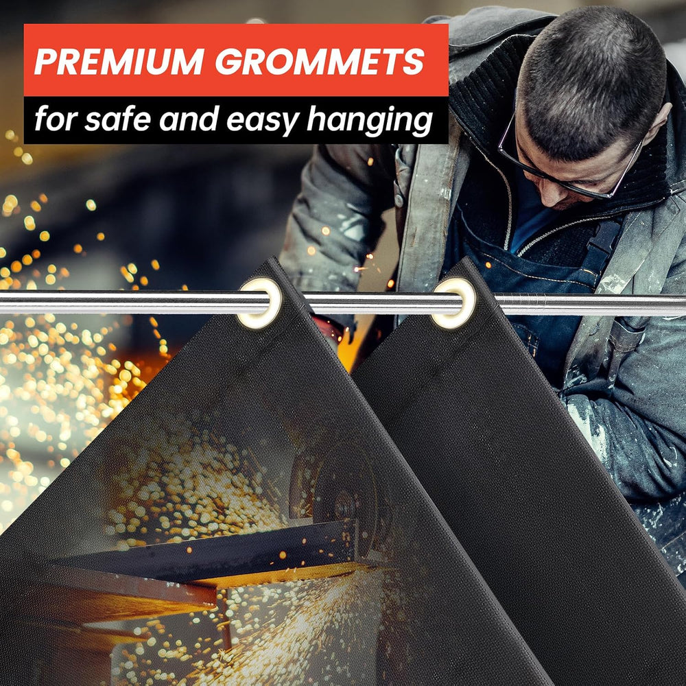 Welding Blanket Fireproof with Brass Grommets, Large Size 6' x 4', Black