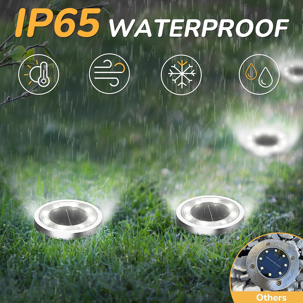 INCX 24Pack Solar Ground Lights Outdoor, 8 LED, IP65 Waterproof, Cold White