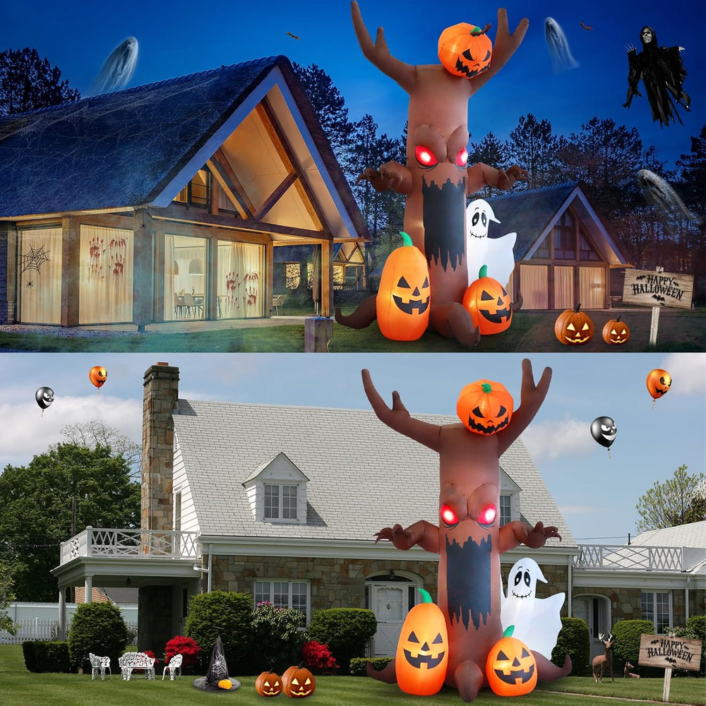 9 FT Ghost Pumpkin Tree Halloween Inflatable Decoration with LED Lights for O...