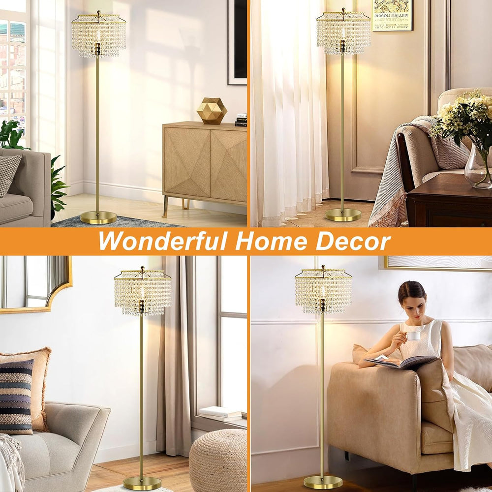 Luvkczc Gold Crystal Floor Lamp, 64" Tall Elegant Standing Lamp
