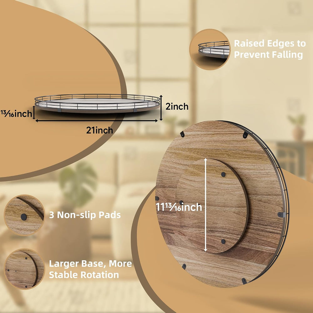 Acacia Wood 21" Lazy Susan Turntable Organizer for Table Top, Farmhouse ...