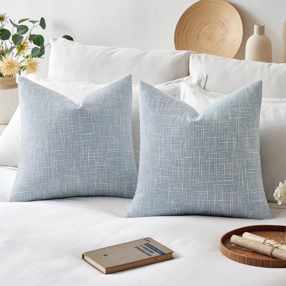 MIULEE Burlap Linen Euro Throw Pillow Covers 24x24 Inch Set of 2 Light Blue