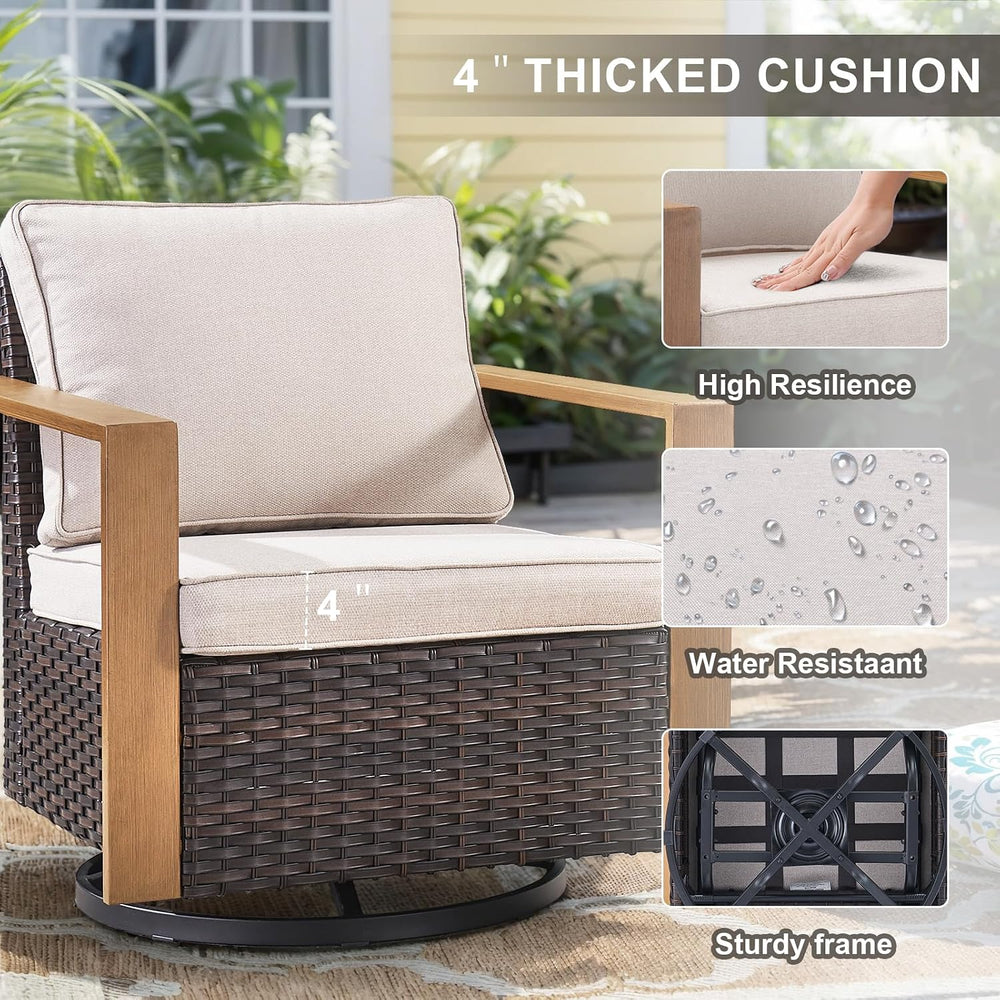 Belord 5 Piece Patio Furniture Set with Swivel Chairs, PE Wicker Patio Sofa S...