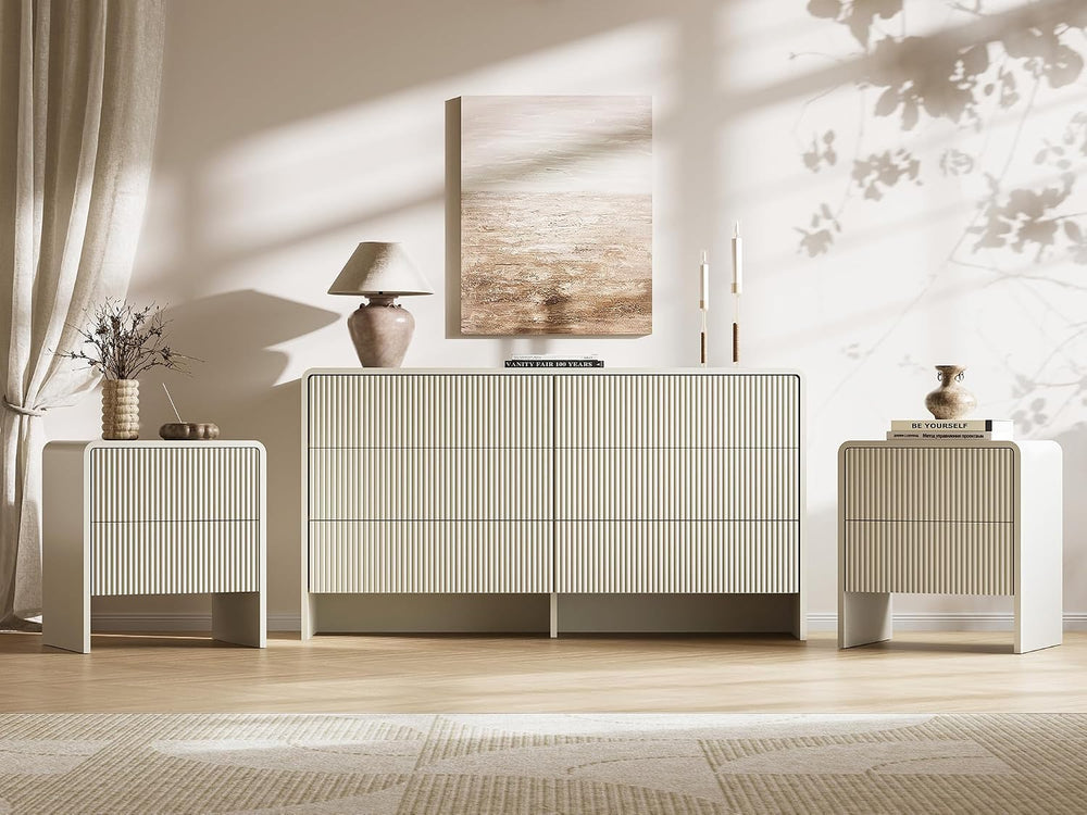 MAISONARIA 3-Piece Curved Dresser Bedroom Set, Beige