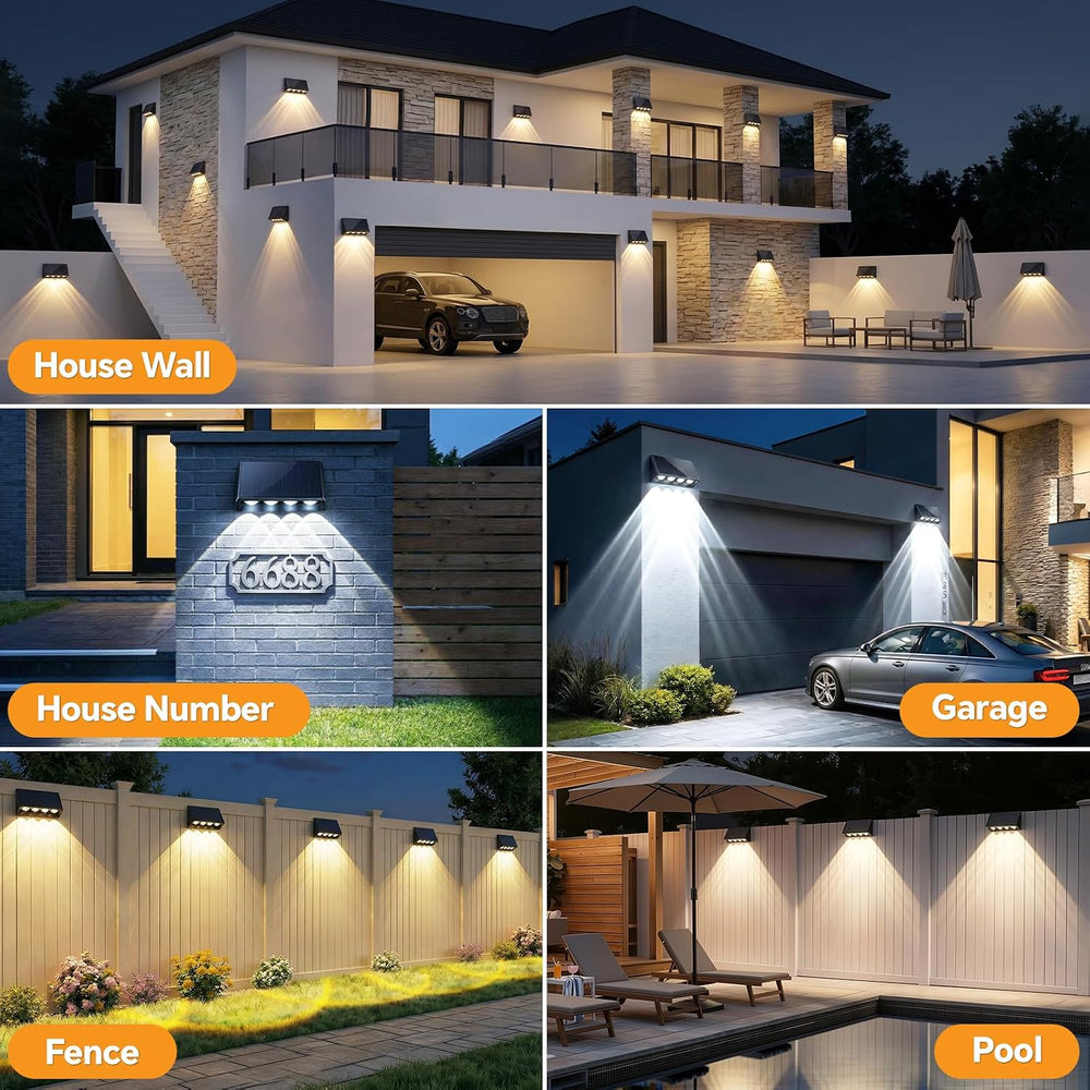 Solar Wall Lights Outdoor, 4-LED 3 Modes Fence Lights Solar Powered, 8 Pack