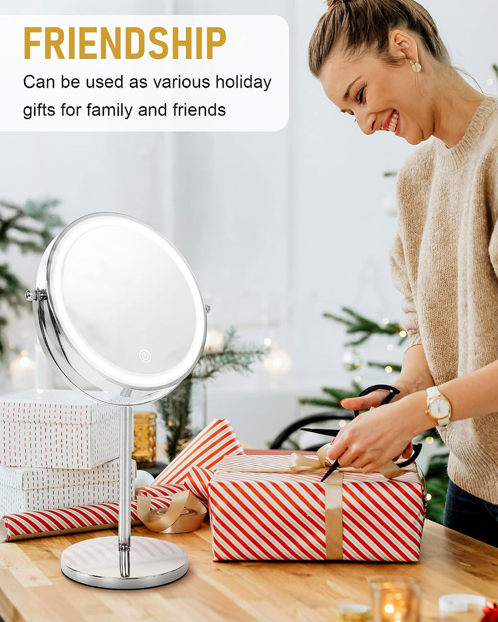 Lighted Makeup Mirror,1X/10X Double Sided Magnifying Mirror,3Color Lights