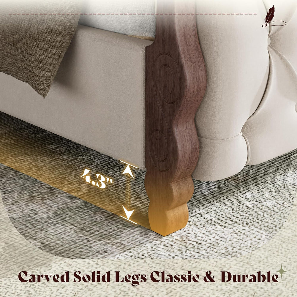 AMERLIFE King Sleigh Bed Frame, Upholstered Tufted Headboard, Cream