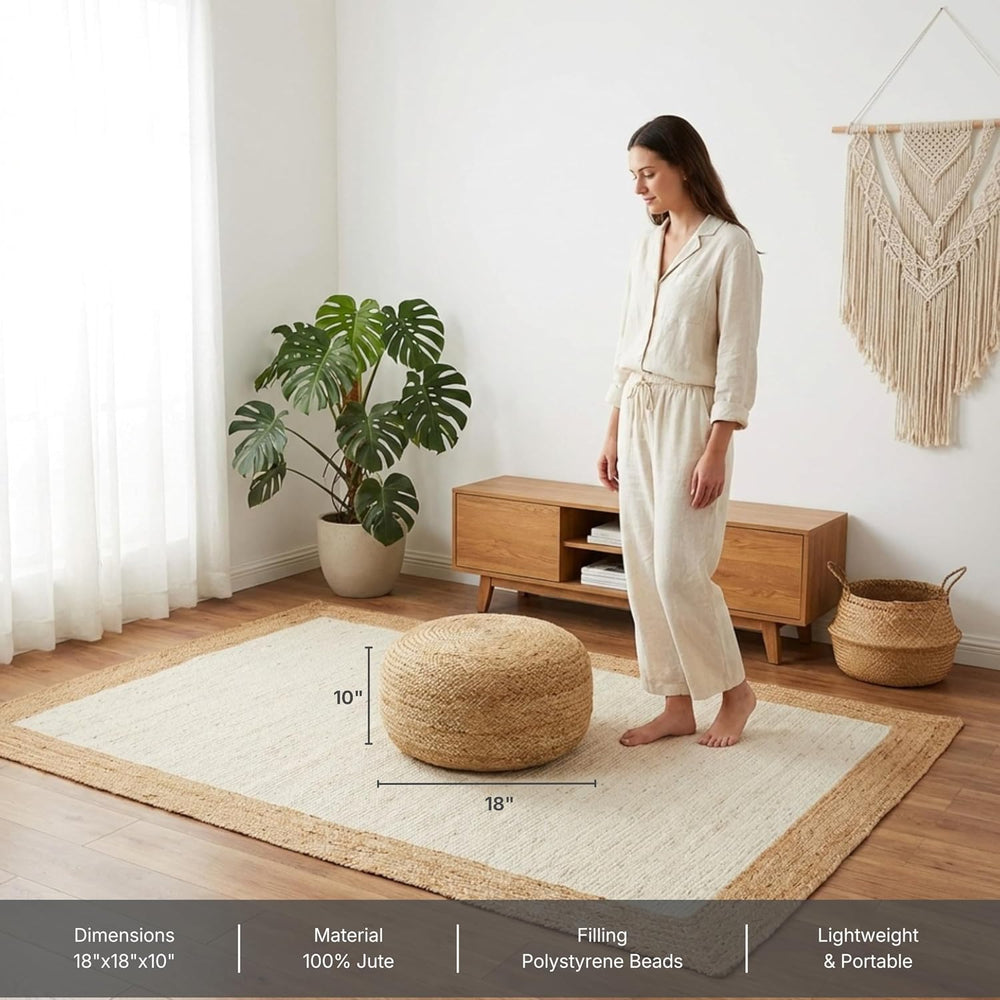 · REDEARTH · Jute Circular Low Pouf - Pouffe Foot Stool - Natural, Set of 2