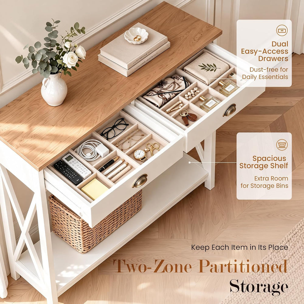 Sophia & William Entryway Table with Drawers, White Narrow Console Table
