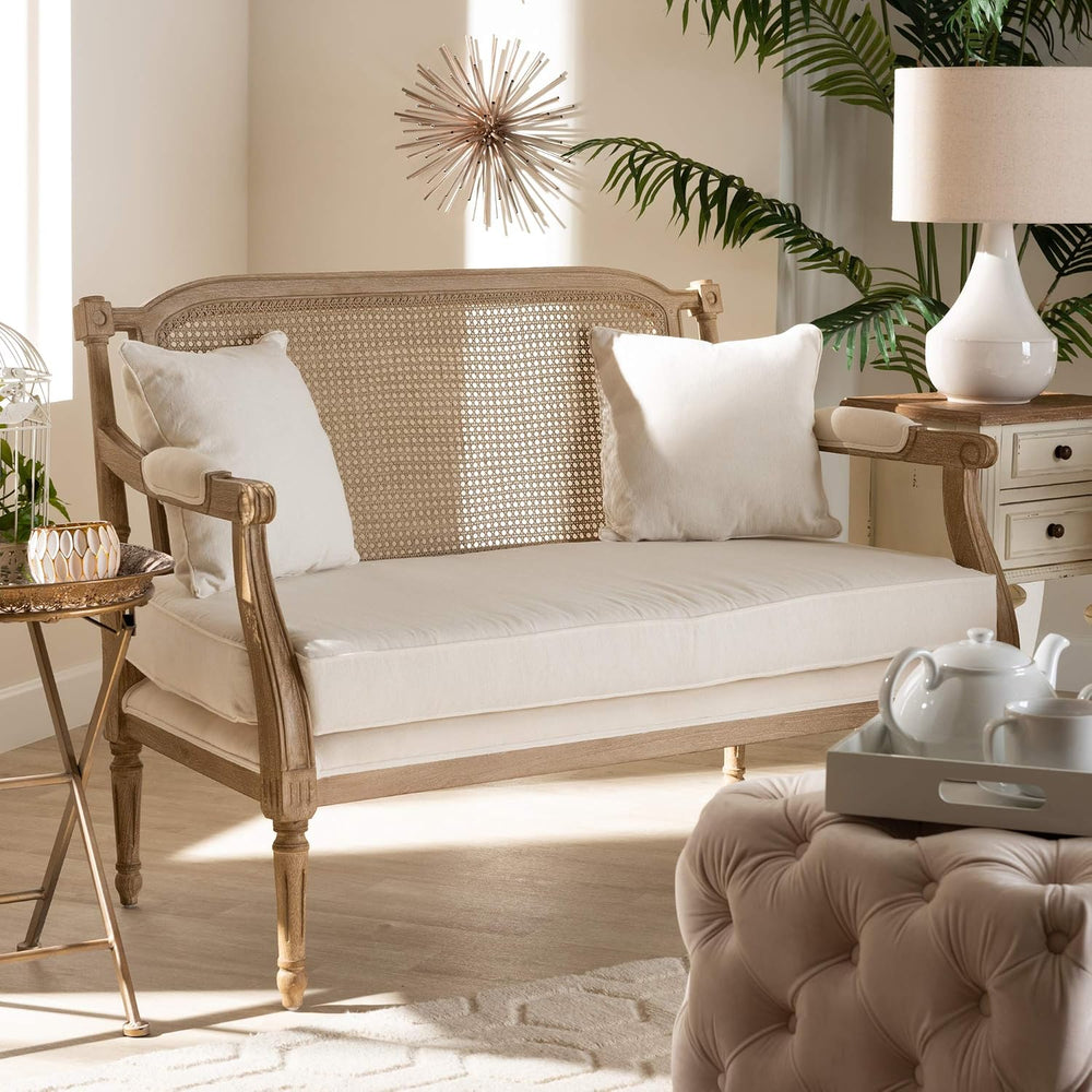 Baxton Studio Love Seats, Ivory/Oak