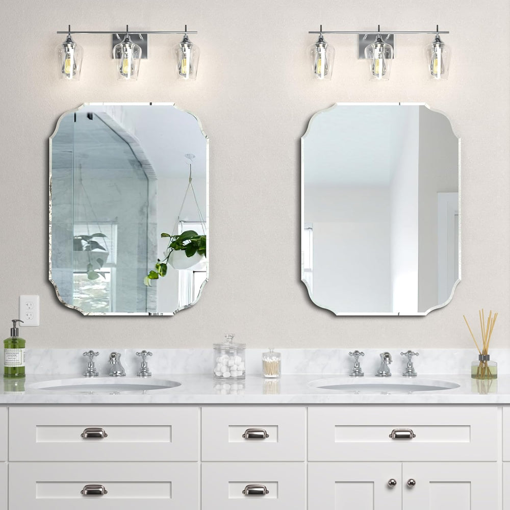 Silver Wall Mirror-Beveled Edge Frameless Mirror for Bathroom, Vanity, Bedroo...