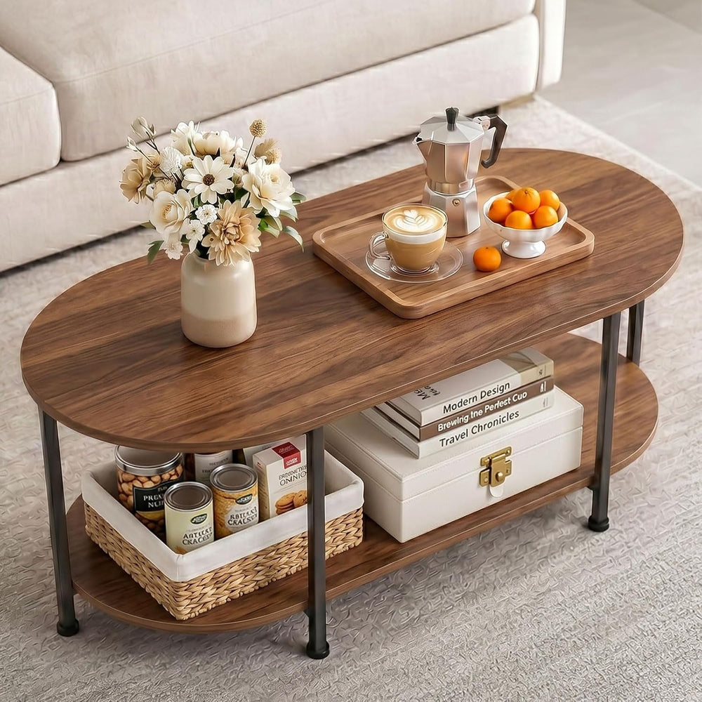 Coffee Table for Living Room, 39" Oval Coffee Table with Storage, 2-Tier...