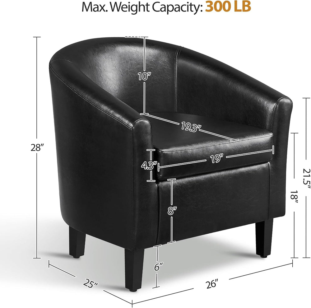 Yaheetech Accent Chairs, Faux Leather Barrel Armchairs, Black