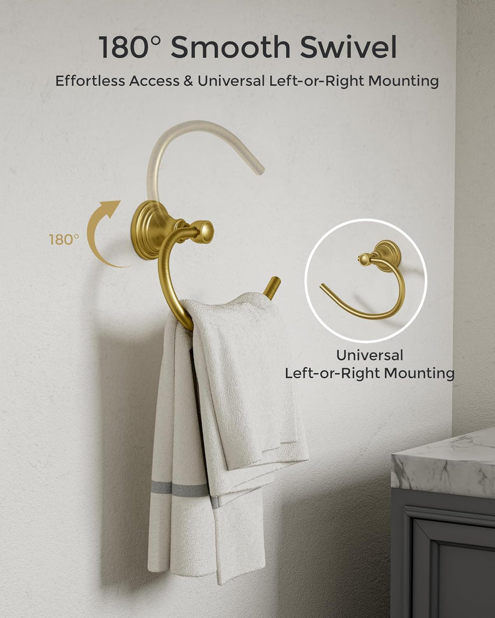 Gold Towel Ring Wall Mounted for Bathroom, Towel Holder 2 Pack