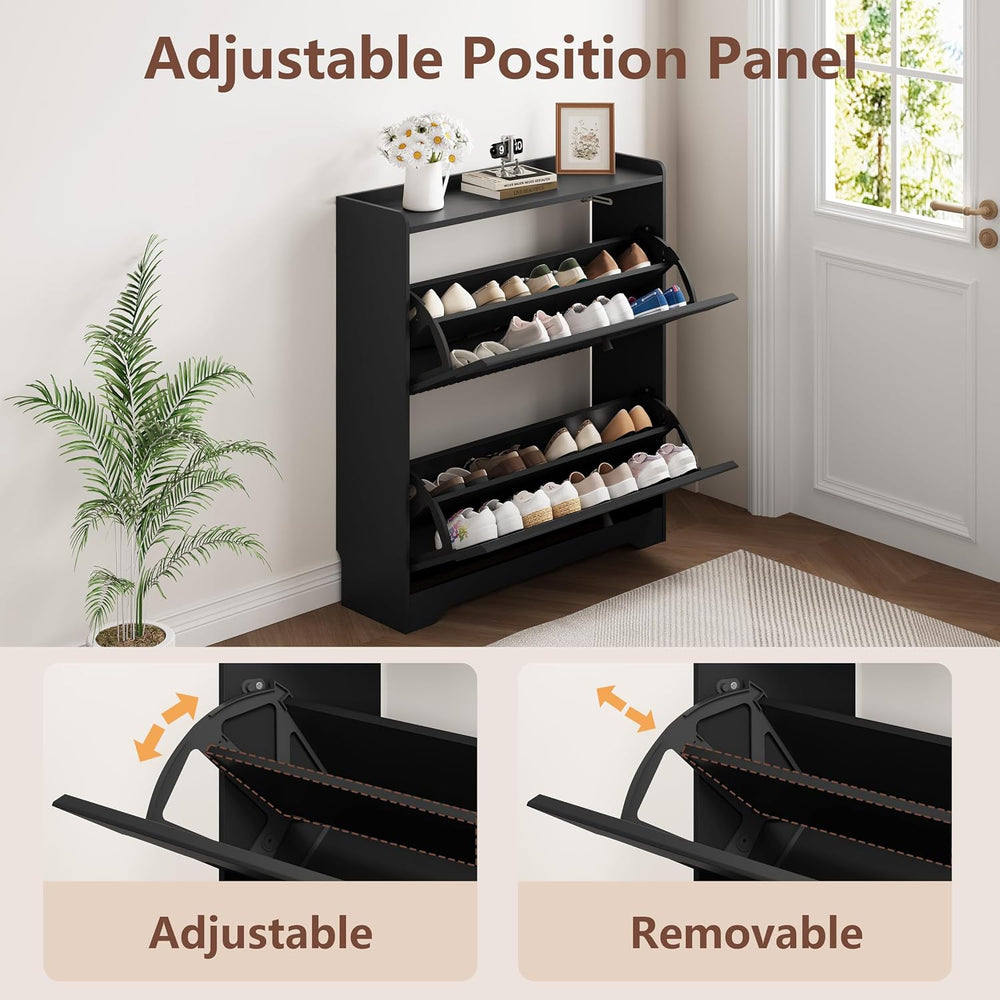 HUANLEGO Shoe Cabinet Storage for Entryway with 2 Flip Drawers, Black