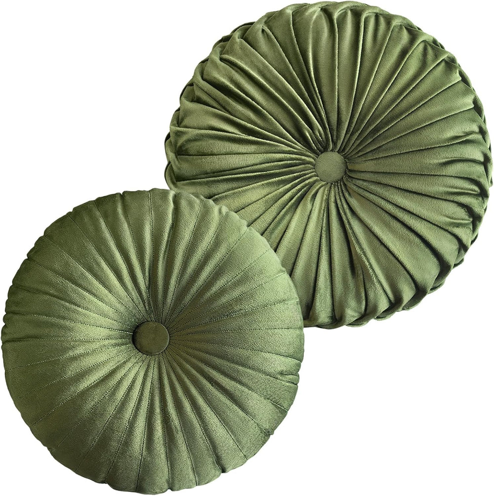 Teieas 2 Pcs Round Throw Pillows Pleated Velvet Pumpkin Round Pillows