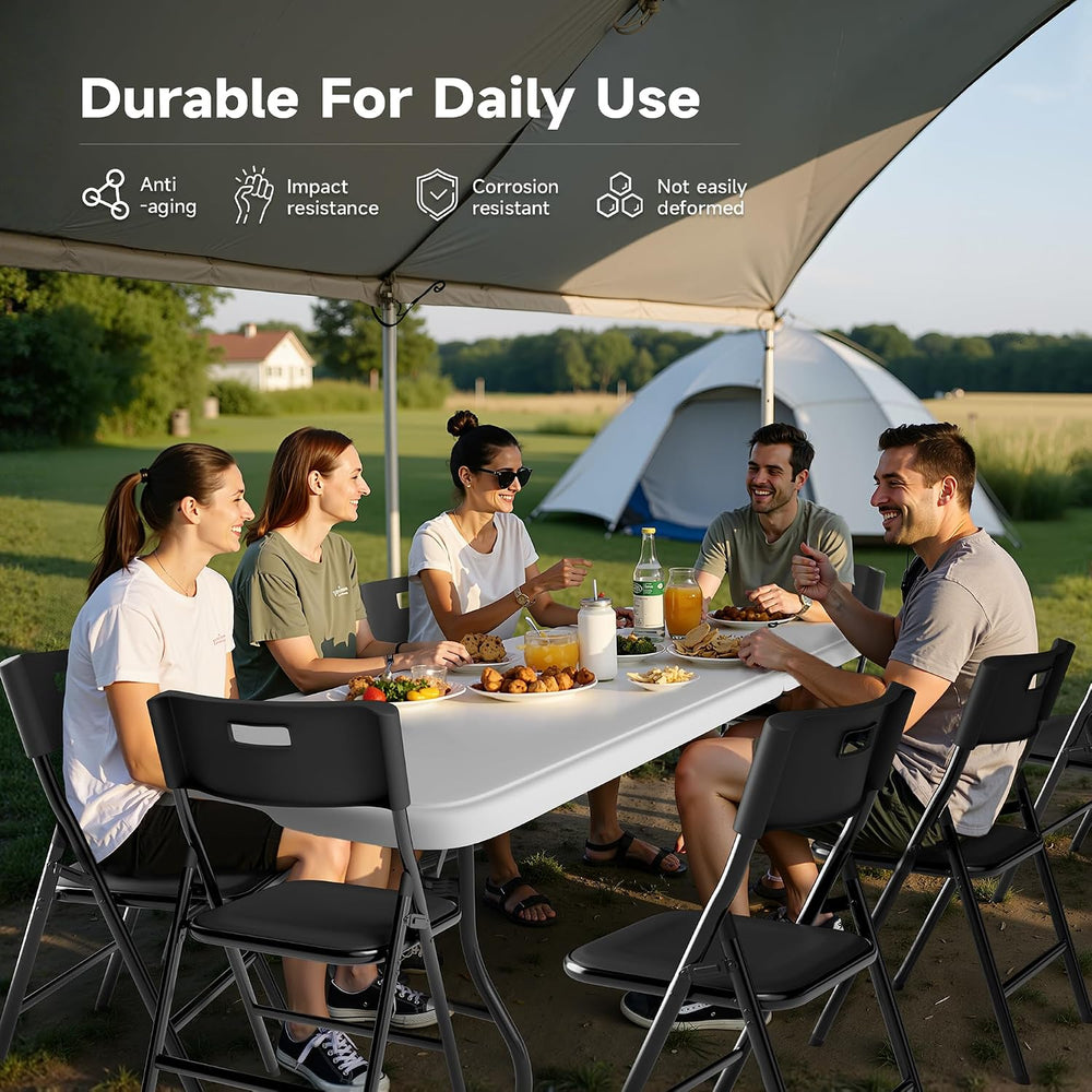 8FT Folding Table Set with 8 Chairs – Heavy-Duty 660 lb Table & 330 lb Ch...
