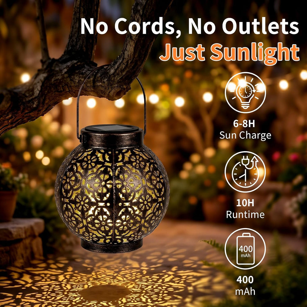 2 Pack Solar Hanging Lanterns Lights Outdoor, LED Warm White Lights