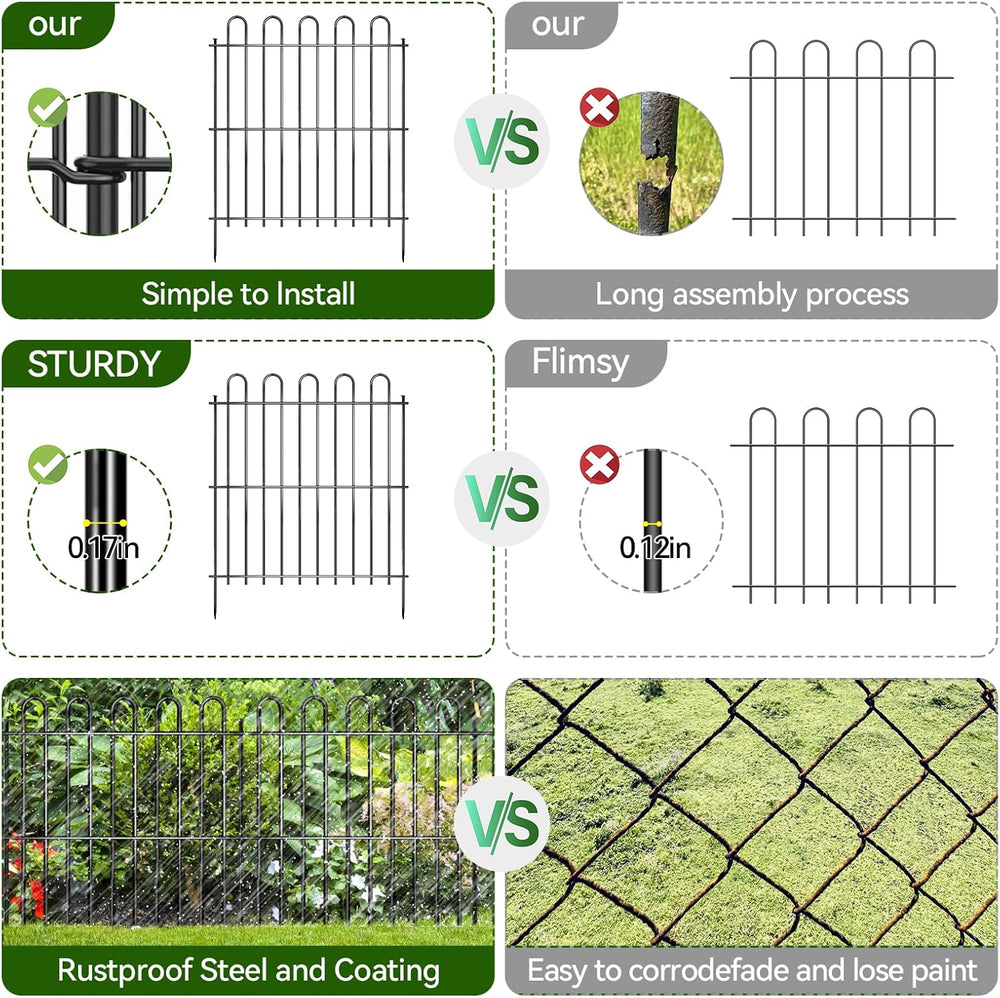 25 Panels Decorative Garden Fence, 50ft X 32in Rustproof Metal Animal Barrier...