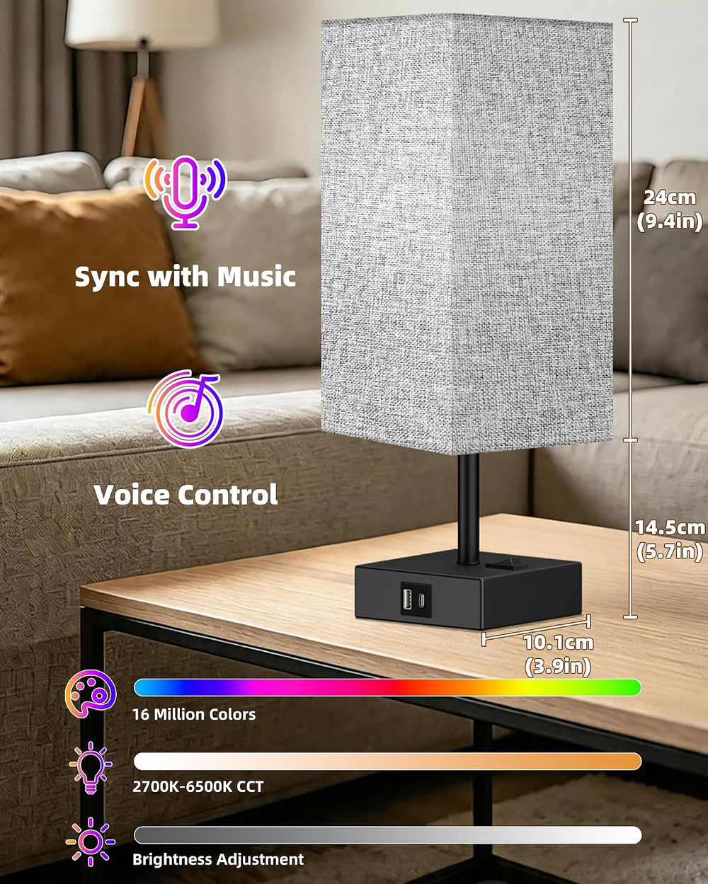 Set of 2 Smart RGB Dimmable Table Lamp Compatible with Alexa&APP&Remo...