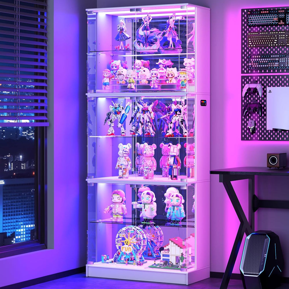 VersionTECH. 71'' Tall Display Cabinet with Glass Doors & RGB Lig...