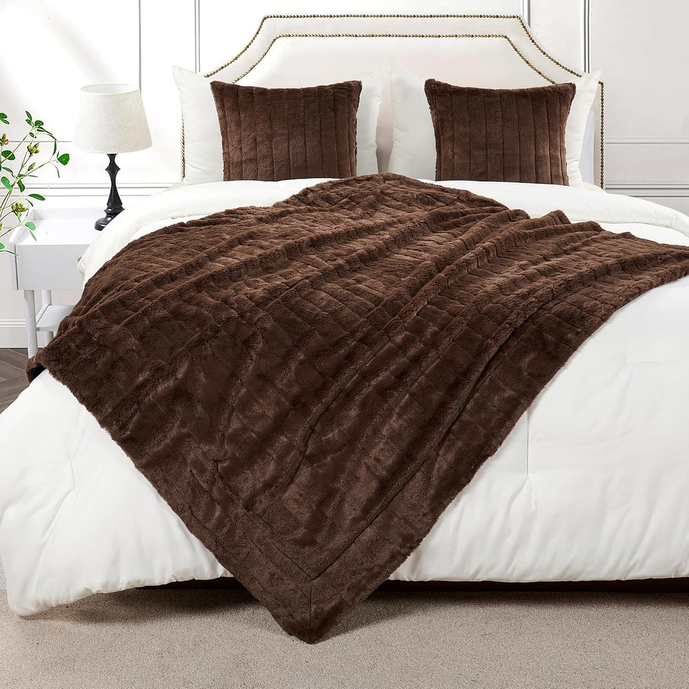 Home Soft Things Rabbit Faux Fur Throw Blanket (60" x 80") and 2 Pi...