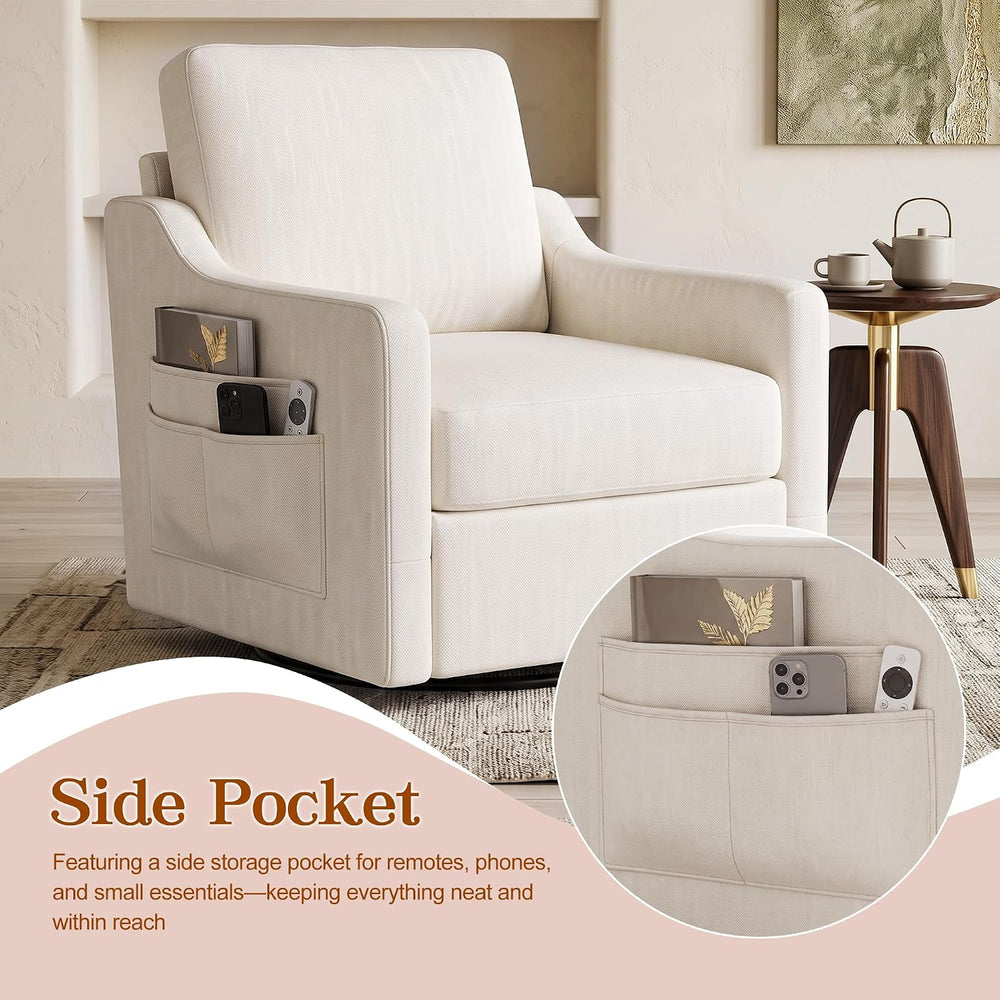 360° Swivel Accent Chair with High Back & Lumbar Support, Deep Seat, Beige