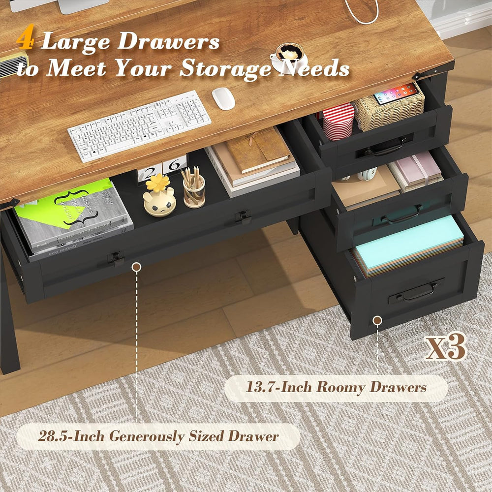 47" Farmhouse Computer Desk with Drawers & Outlets for Home Office, ...