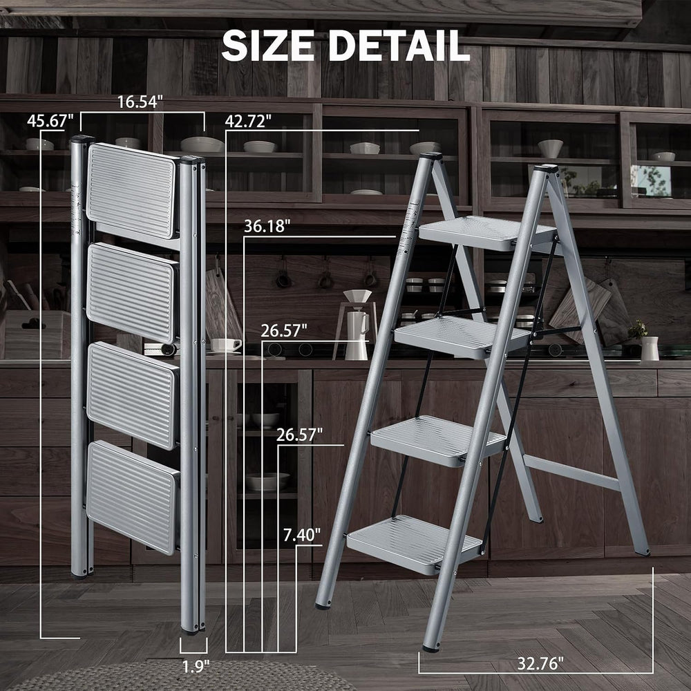 XinSunho 4 Step Ladder, Steel Folding Step Stool with 330lbs Heavy Duty