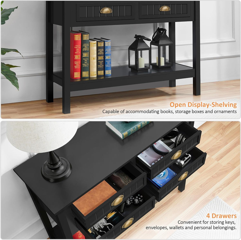 Yaheetech Black Console Table with 4 Drawers and Storage Shelf for Entryway