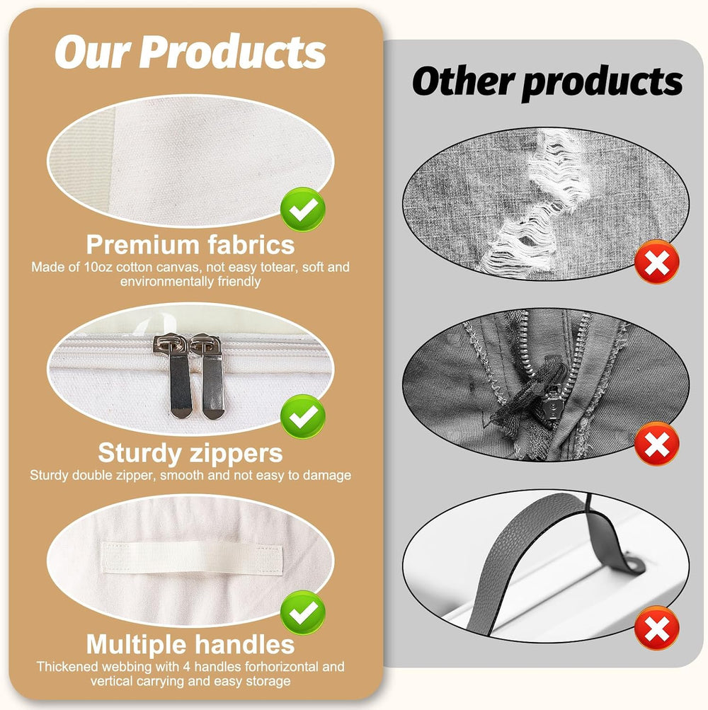 Soft Large Canvas Storage Bags with Zipper. Thick Breathable. Four Carrying H...