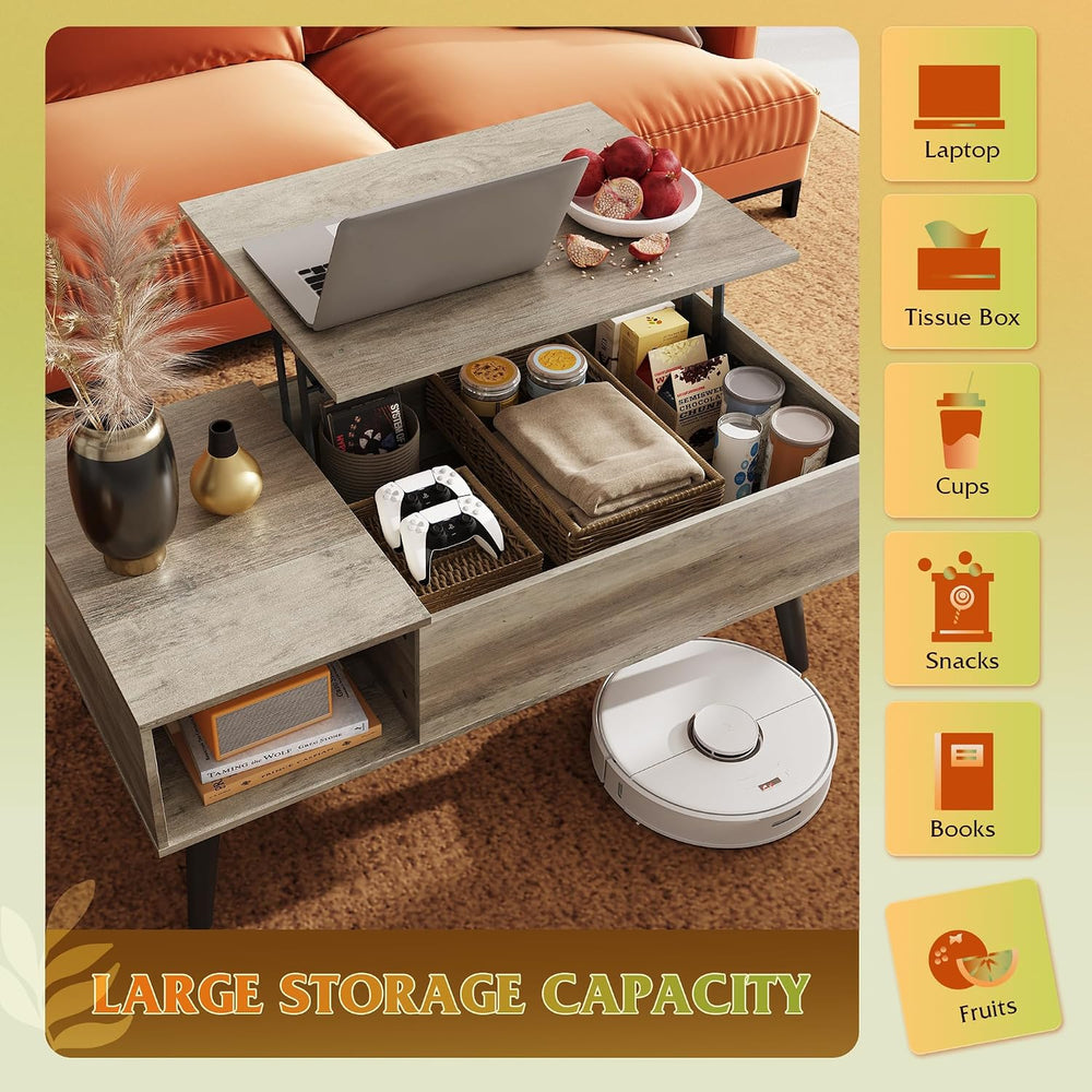 WLIVE Lift Top Coffee Table with Hidden Storage, Greige