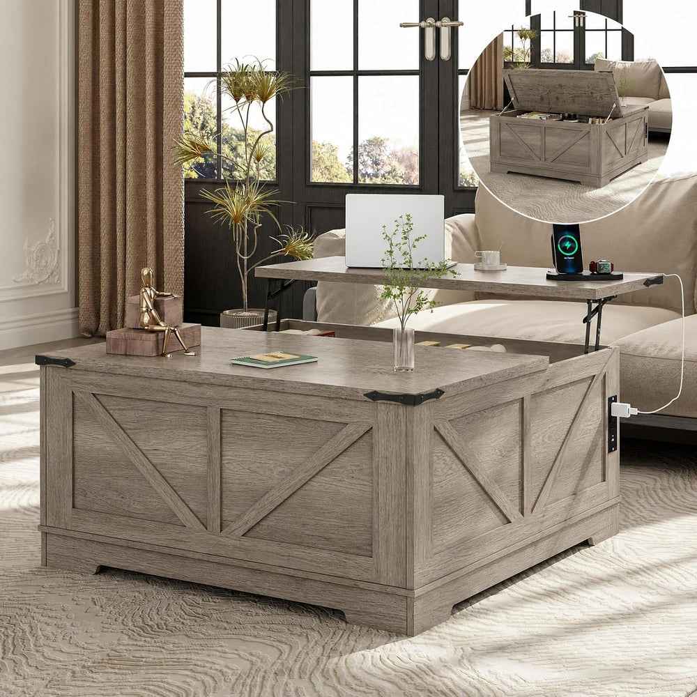 EAG 40" Large Lift Top Coffee Table with Storage, Grey
