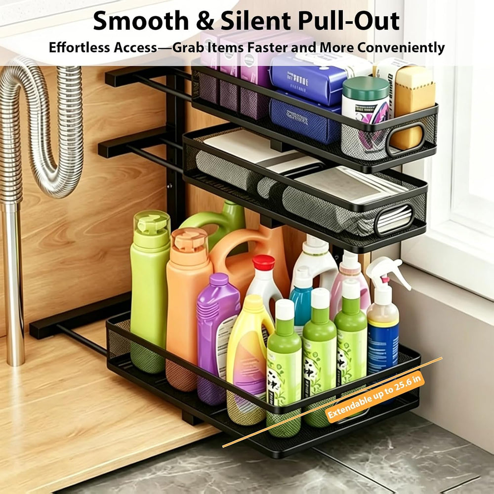 2 Pack Under Sink Organizer, 3-Tier Pull Out Cabinet Organizer and Storage