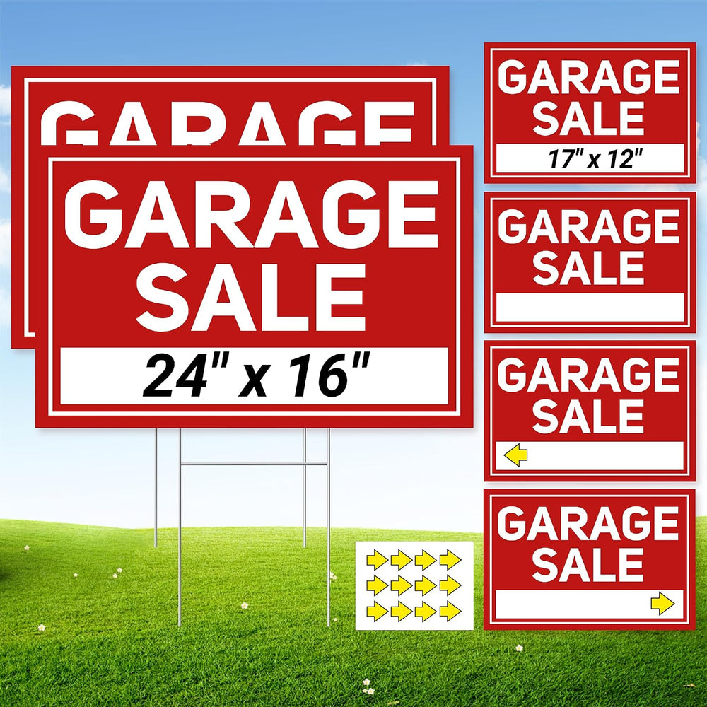 6 Pcs Garage Sale Signs with Stakes, 2 Foldable Extra-Large Garage Sale Signs...