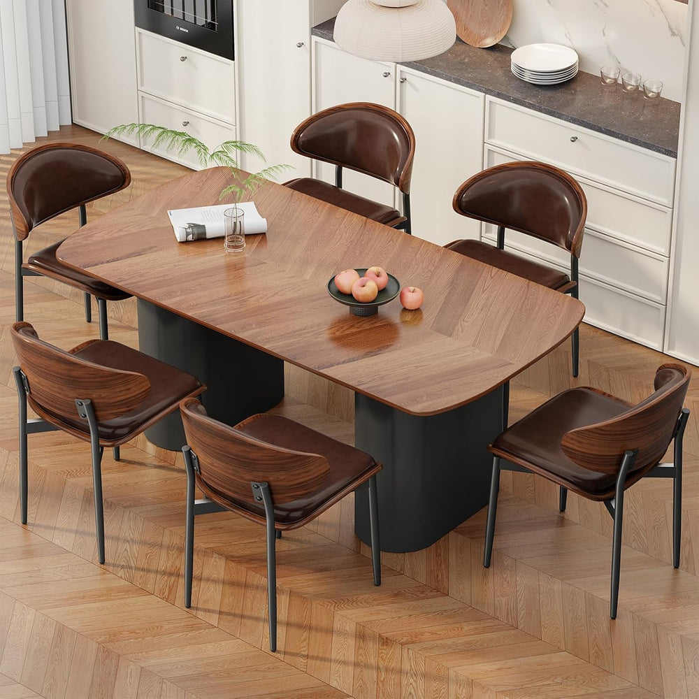 REONEY Dining Chairs Set of 6, Mid-Century Modern Kitchen Chairs, Brown
