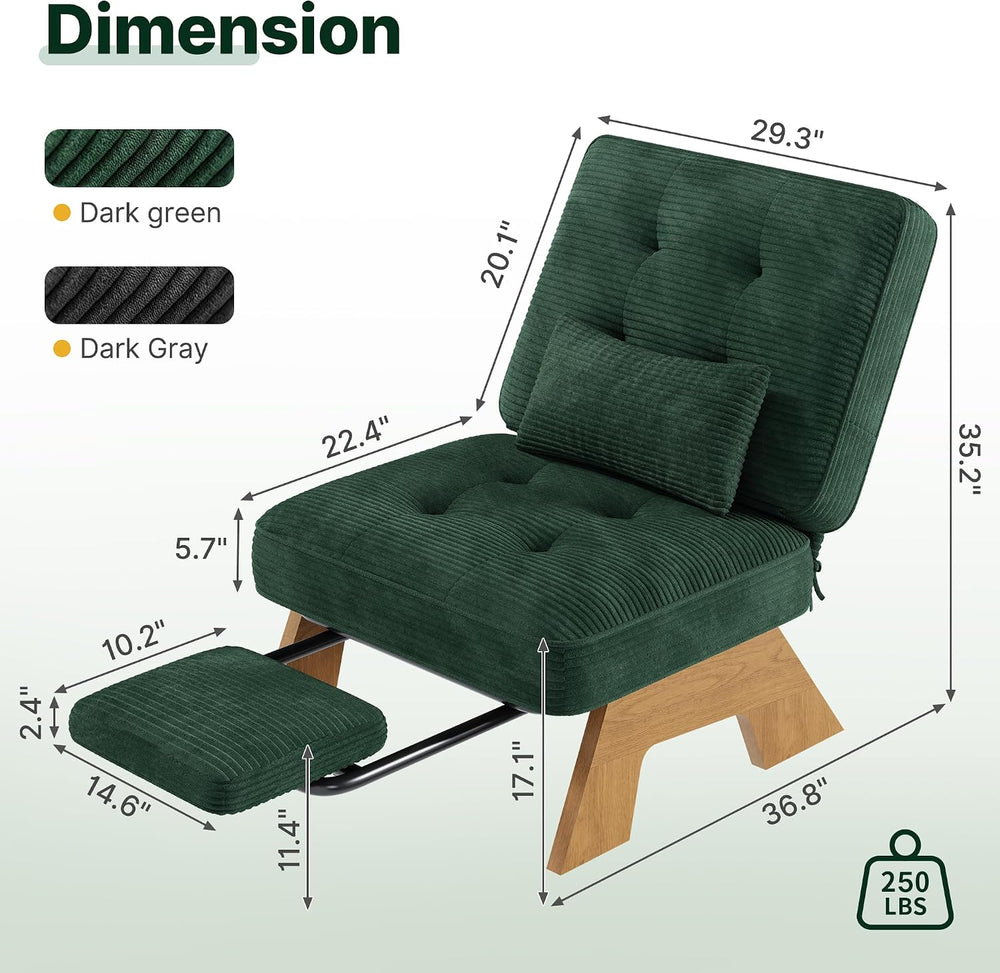 Garvee Corduroy Accent Chair with Ottoman, Solid Wood Lounge Chair