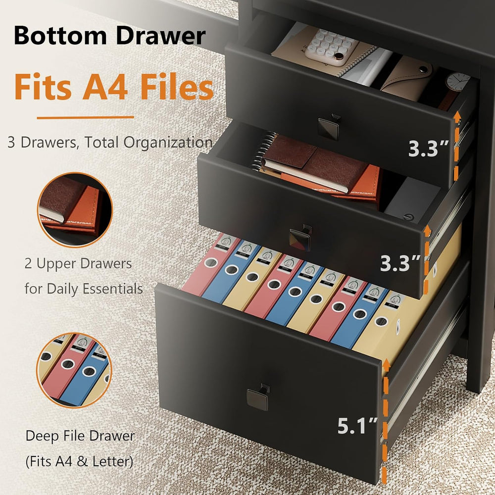 JSB 47.2 Inch Black Computer Desk with 3 Drawers for Home Office Bedroom