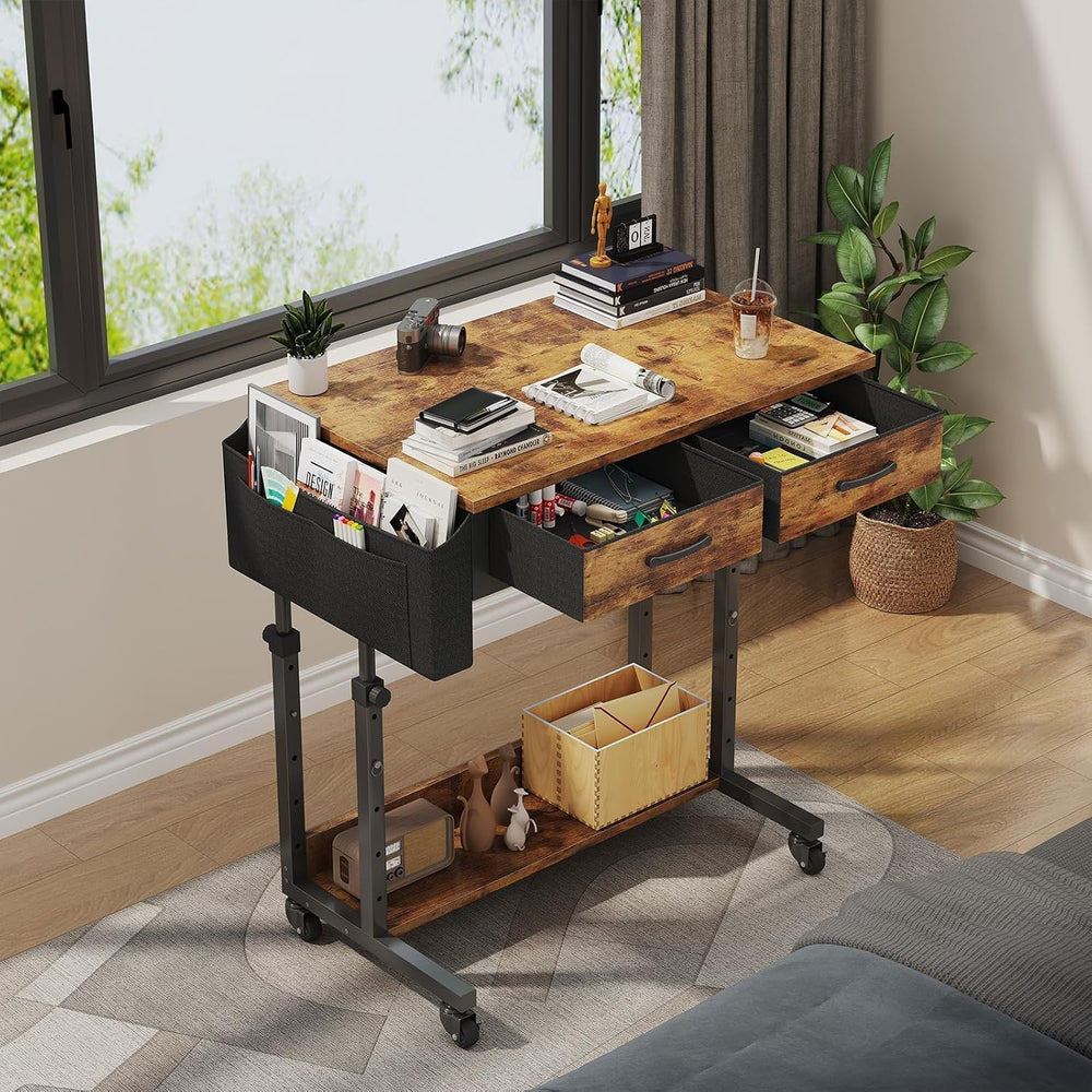 Small Portable Standing Rolling Desk - 32 Inch Adjustable Mobile Stand Up Tea...