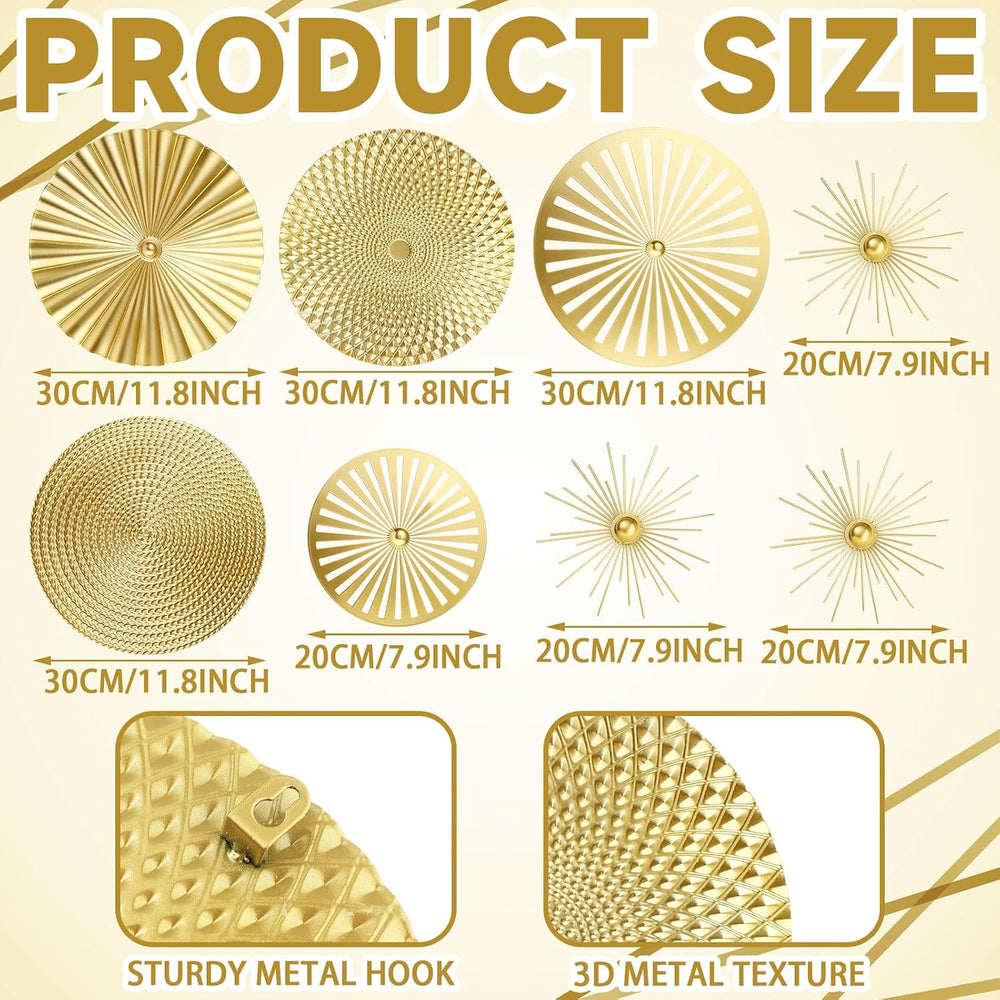 Gold 8 Pcs Wall Decor Round Modern Metal Plate Art