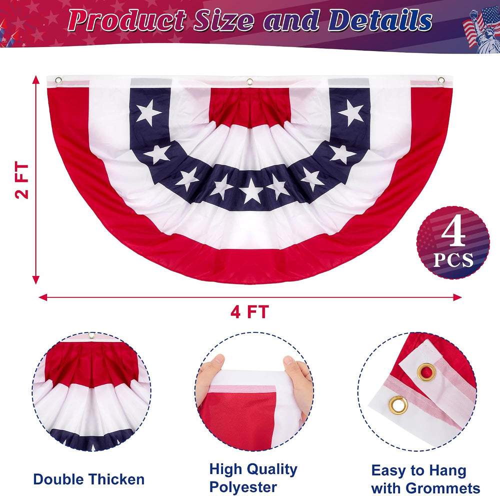 2 × 4 FT 4th of July Decorations, 4 PCS Bunting Flags Outdoor, Patriotic Four...
