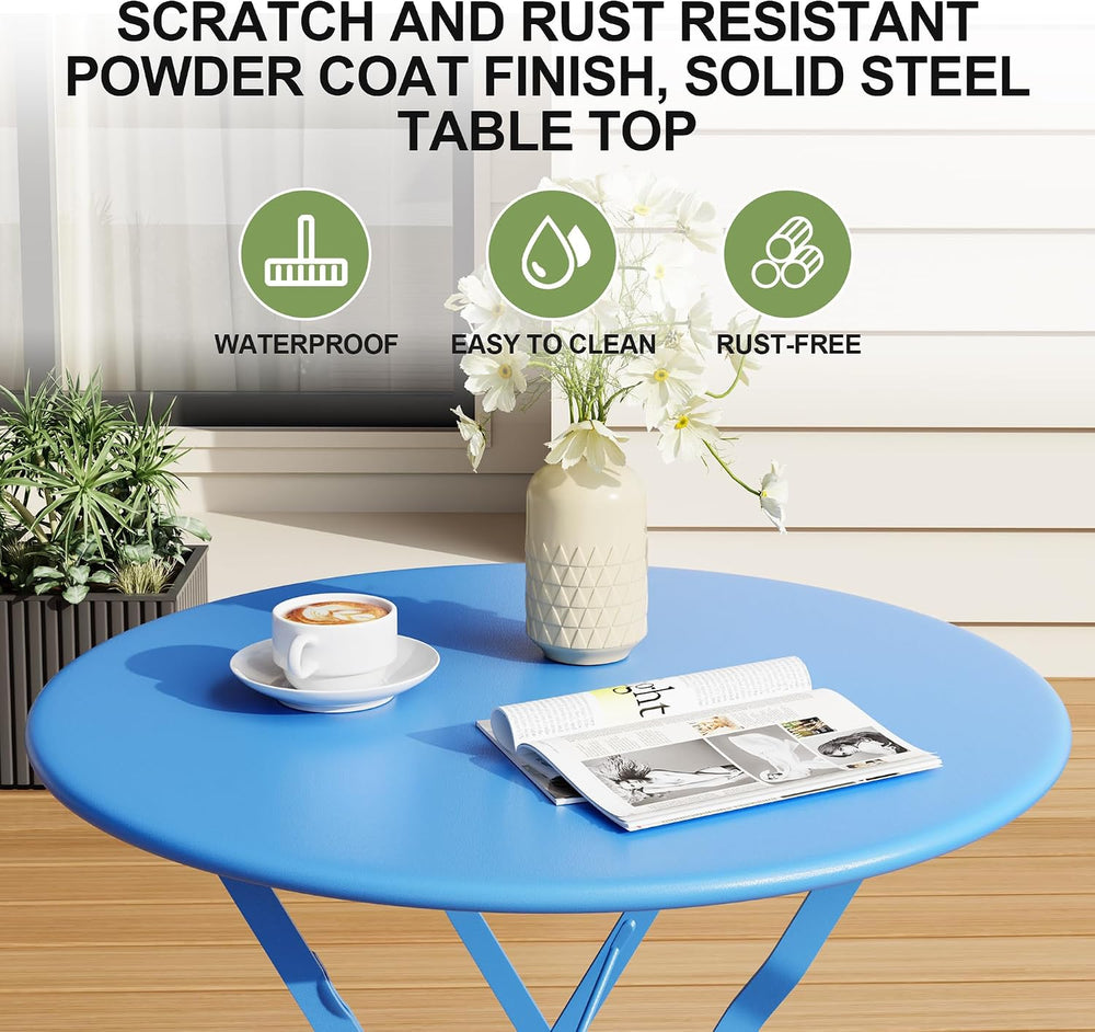 Premium Steel Frame Patio Bistro Set, 3-Piece Outdoor Folding Table and Chair...