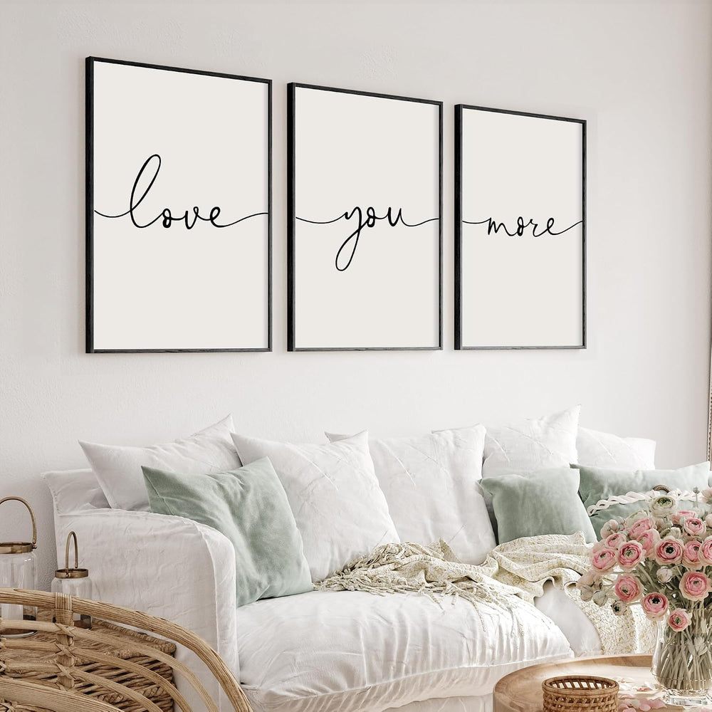 Heiple Love You More Sign Set of 3 Framed Above Bed Wall Decor Farmhouse Bedr...